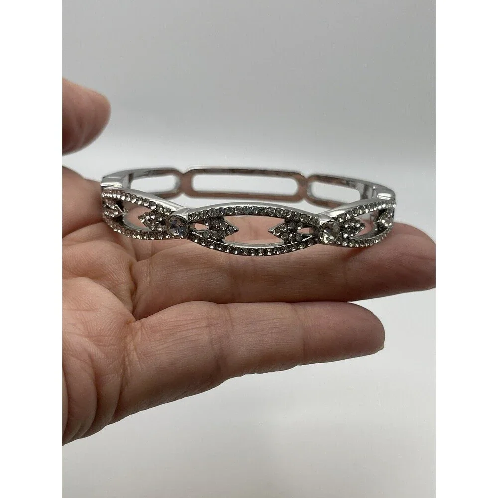 Charter Club Silver Tone Crystal Hinge Bangle Bracelet New